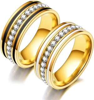 Couple Matching Rings Gold Ring Single Row Zircon, White Zircon Round Stainless Steel Couple Rings