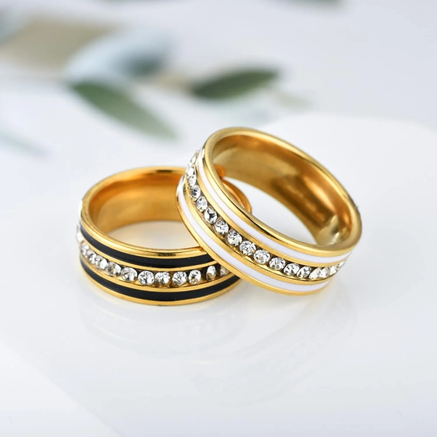 Couple Matching Rings Gold Ring Single Row Zircon, White Zircon Round Stainless Steel Couple Rings