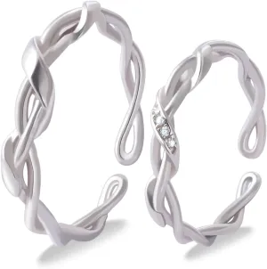 Couple Rings 925 Knot Ring 2PCS Matching Wedding Rings for Men and Women Silver Rings Adjustable, Engagement Anniversary Jewelry Gifts with Box