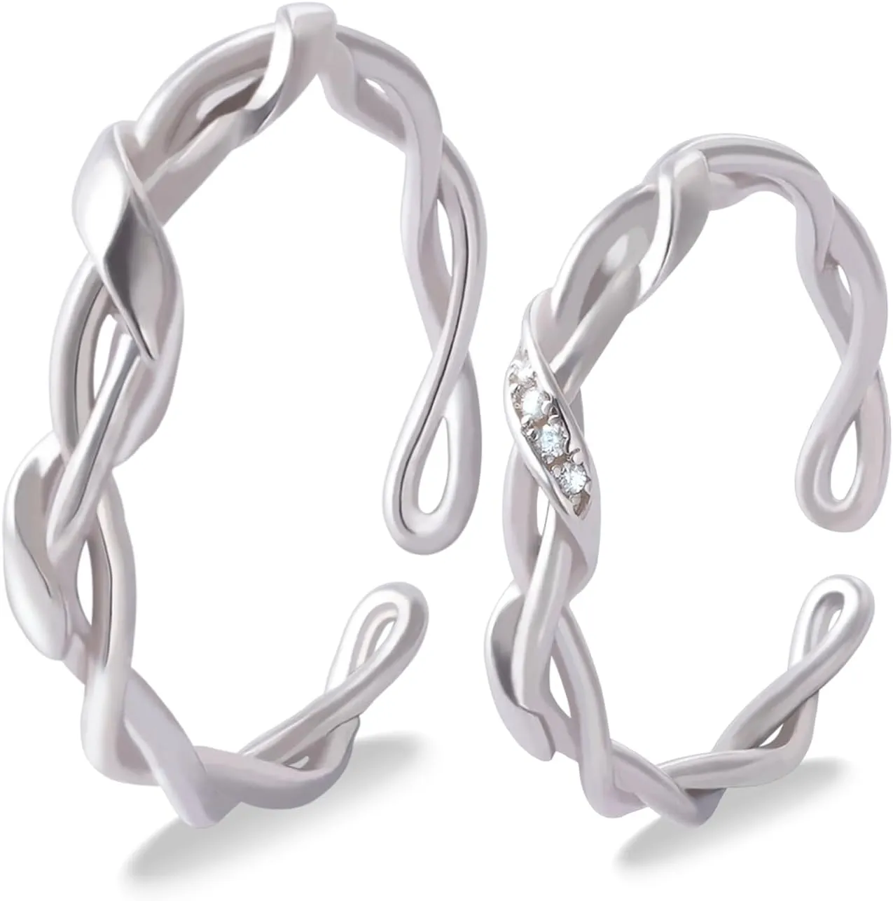 Couple Rings 925 Knot Ring 2PCS Matching Wedding Rings for Men and Women Silver Rings Adjustable, Engagement Anniversary Jewelry Gifts with Box