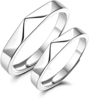 Couple Rings Adjustable, Promise Rings for Couples Silver 925 Customizable Multi-Facted Ring