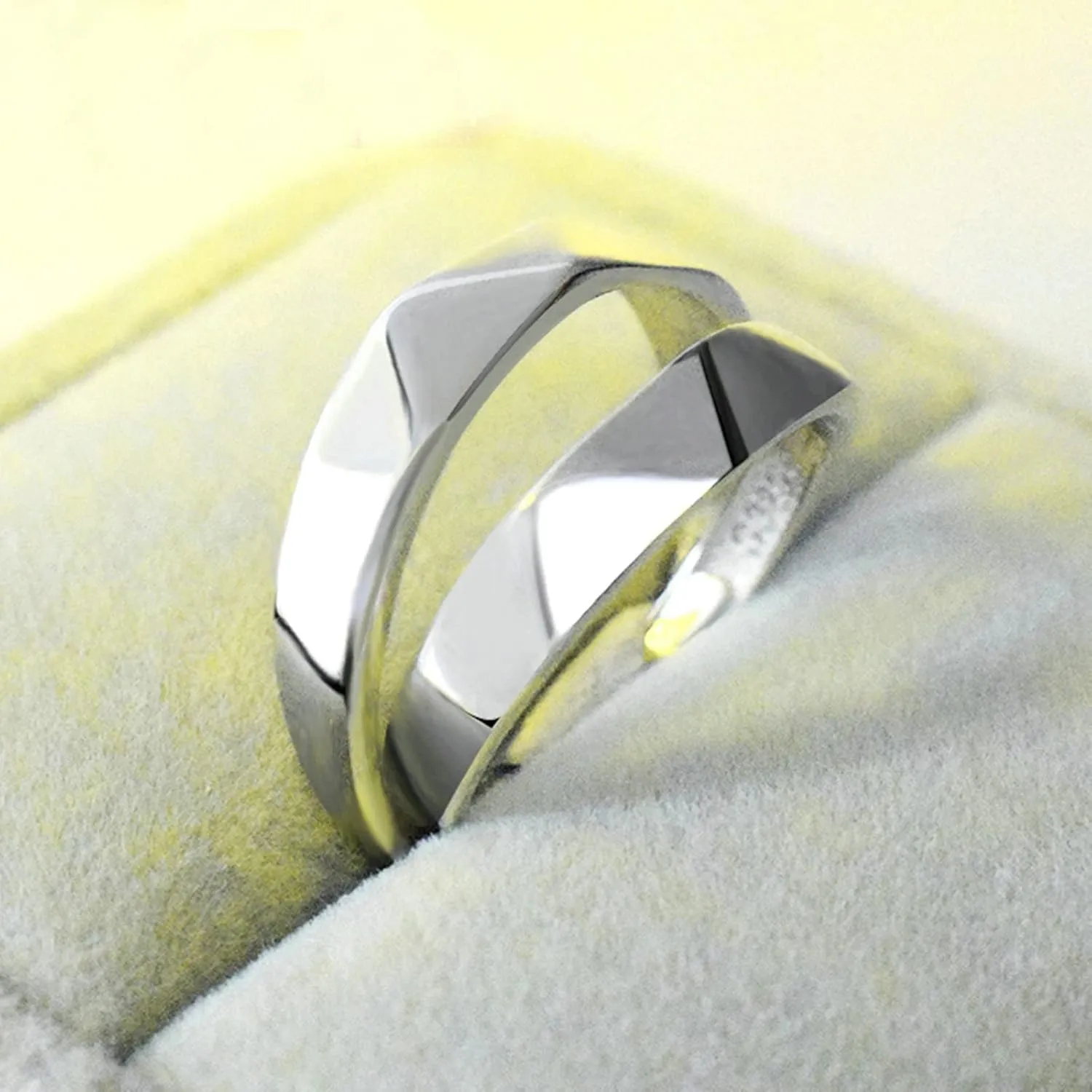 Couple Rings Adjustable, Promise Rings for Couples Silver 925 Customizable Multi-Facted Ring