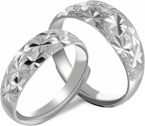 Couple Rings Adjustable Sterling Silver, Promise Rings Him and Her Set Customizable Flower Ring Matte