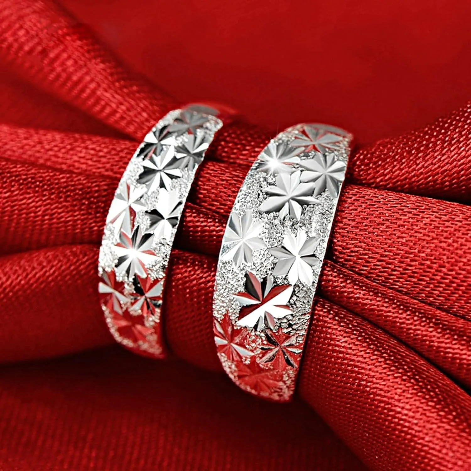 Couple Rings Adjustable Sterling Silver, Promise Rings Him and Her Set Customizable Flower Ring Matte