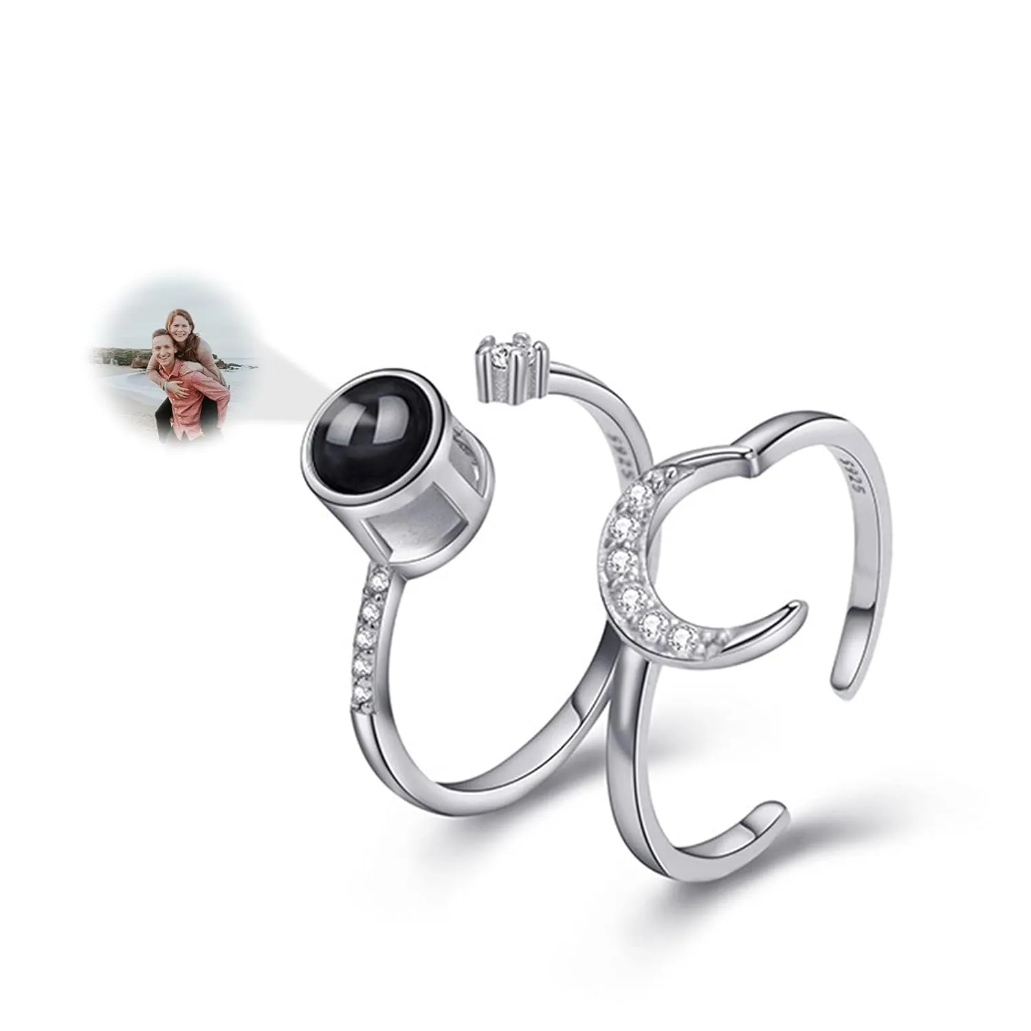 Couple rings, best friend rings, love rings, adjustable sterling silver projection rings, gifts (Style 2-Silver)