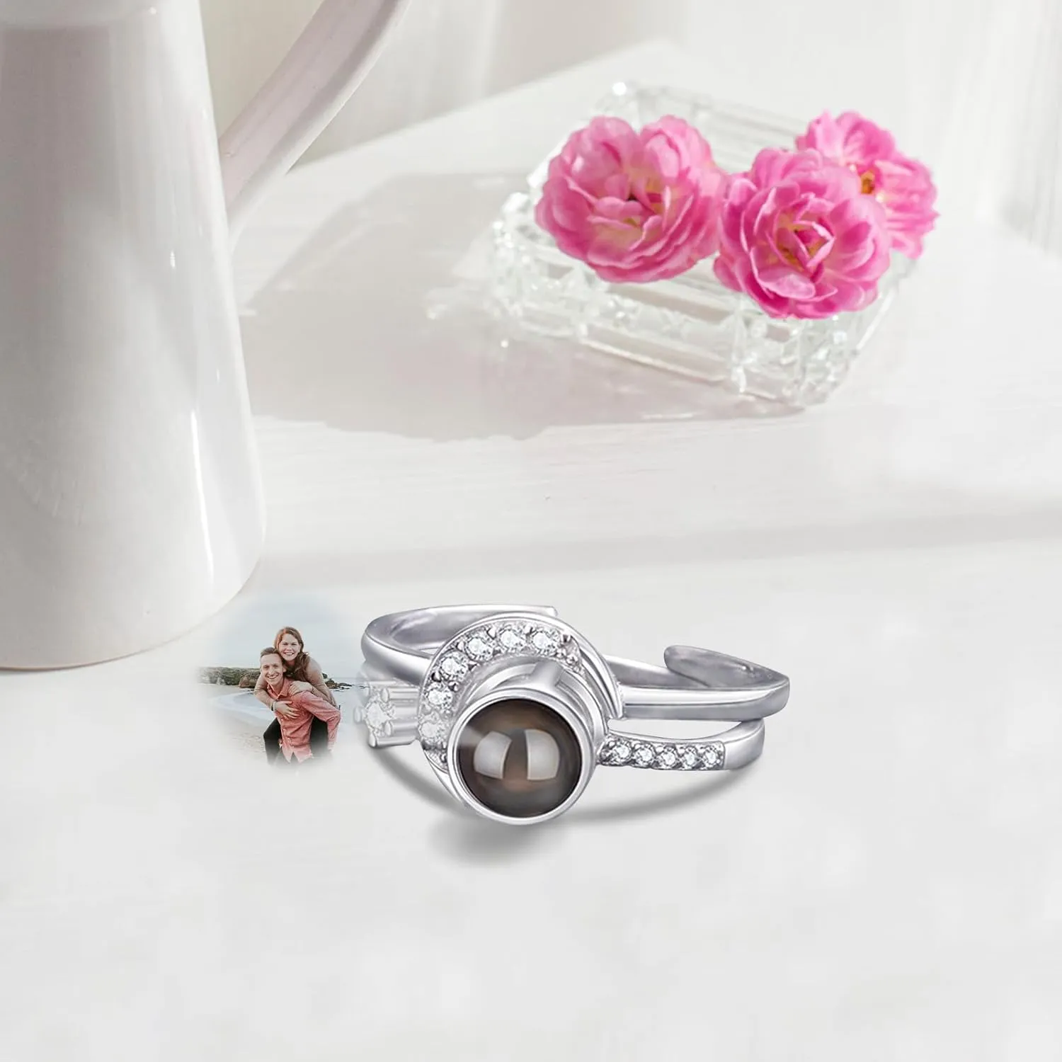 Couple rings, best friend rings, love rings, adjustable sterling silver projection rings, gifts (Style 2-Silver)