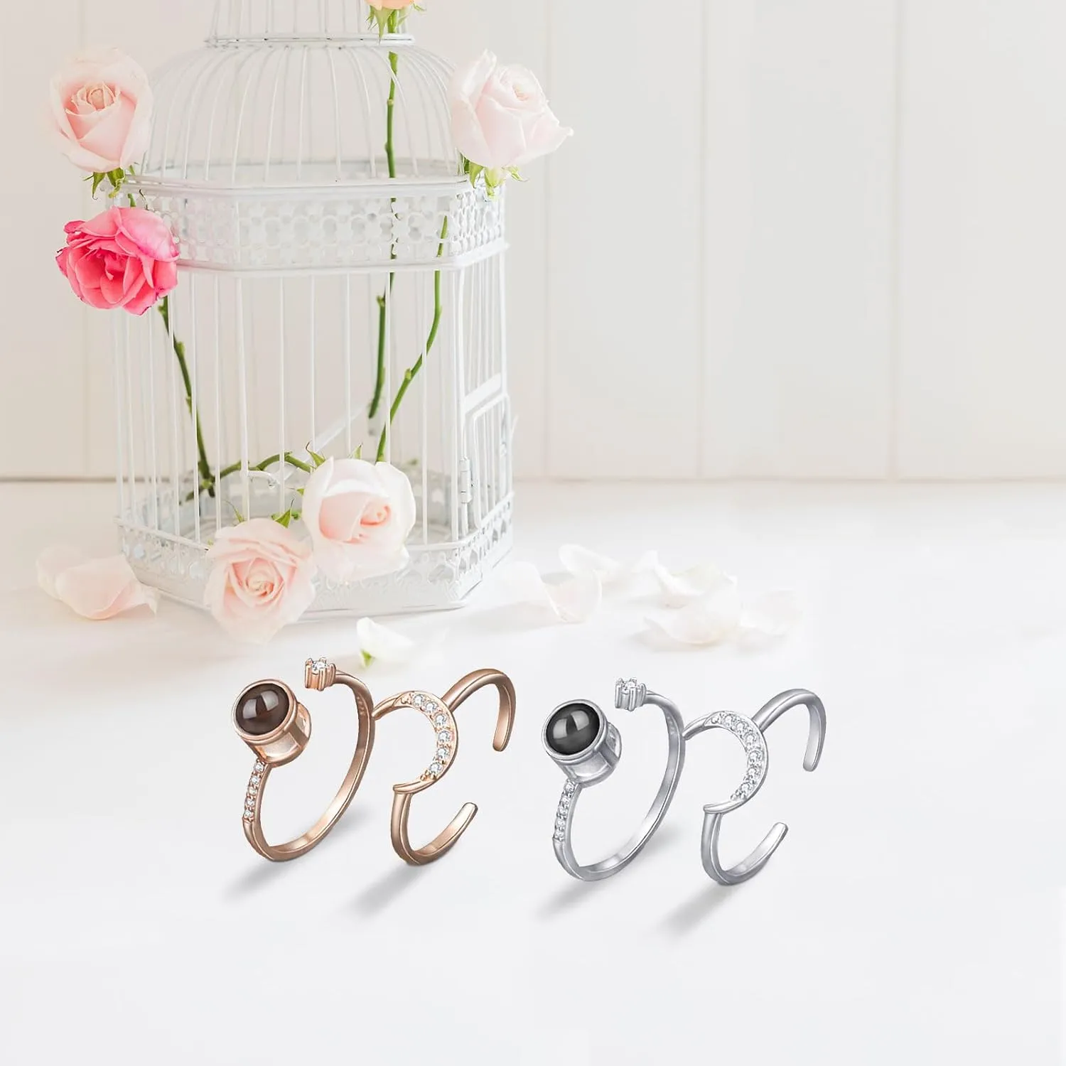 Couple rings, best friend rings, love rings, adjustable sterling silver projection rings, gifts (Style 2-Silver)