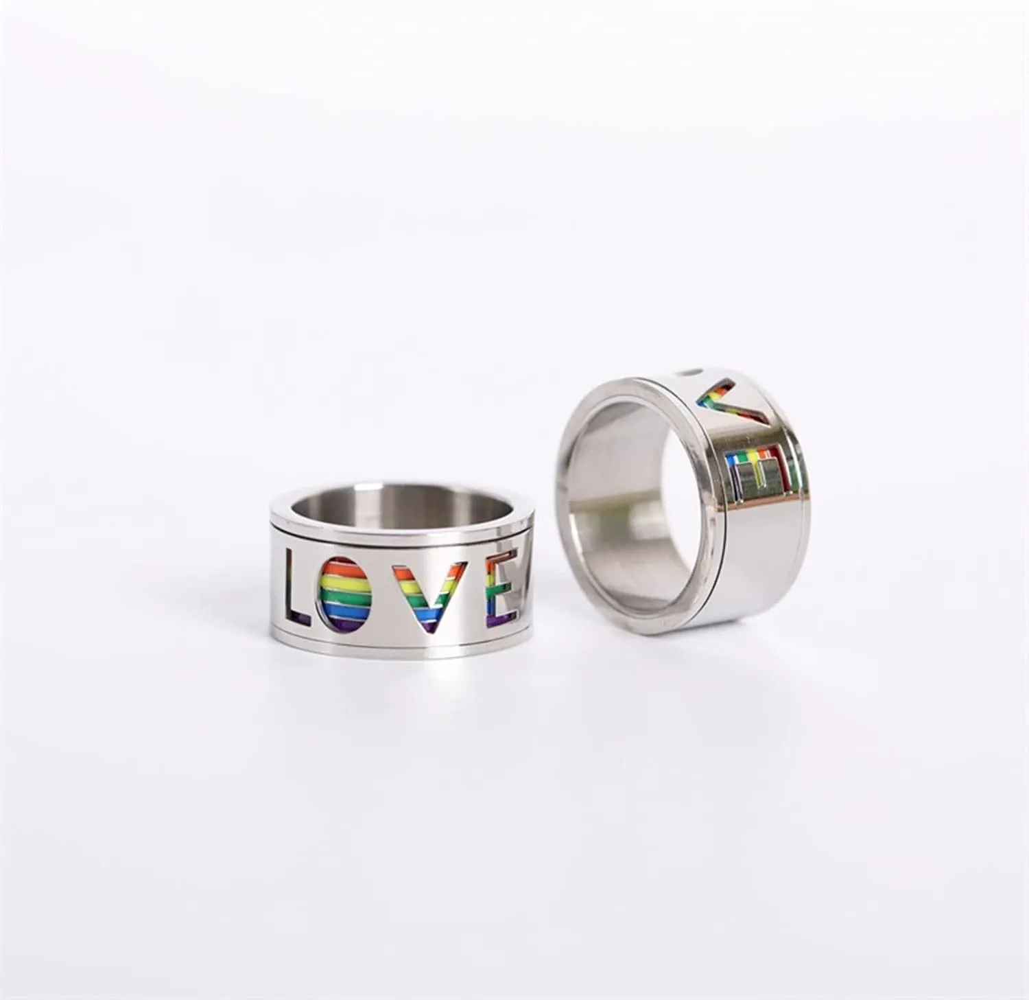 Couple Rings Customize Engagement Rings for Men and Women,Couple Promise Rings Stainless Steel Spinner Ring 11MM Silver Ring with LGBT Love Couple Ring Engagement