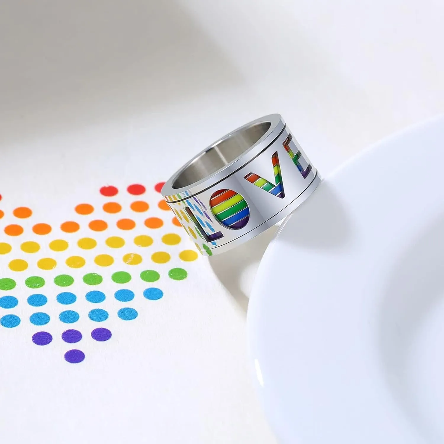 Couple Rings Customize Engagement Rings for Men and Women,Couple Promise Rings Stainless Steel Spinner Ring 11MM Silver Ring with LGBT Love Couple Ring Engagement