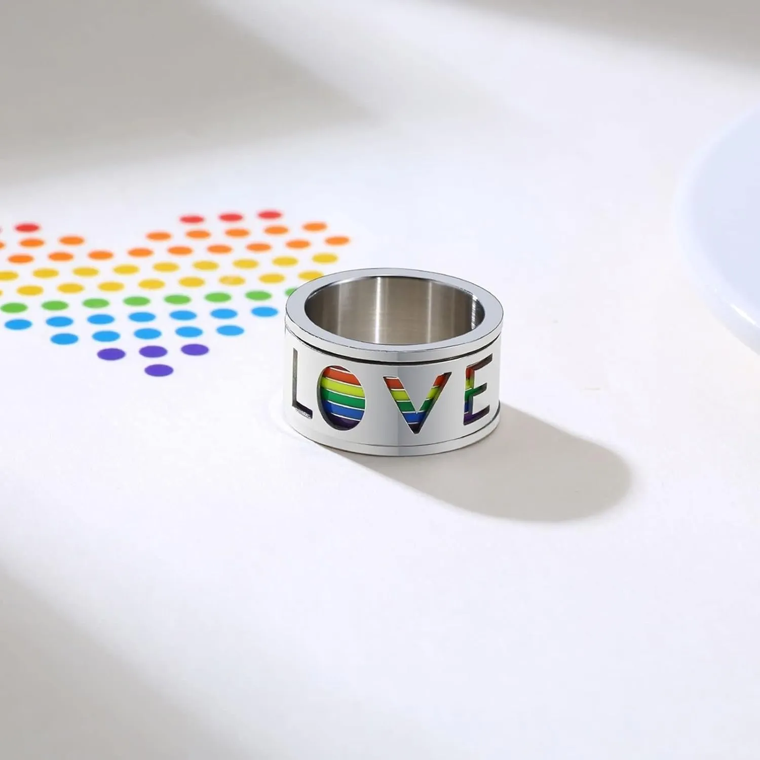 Couple Rings Customize Engagement Rings for Men and Women,Couple Promise Rings Stainless Steel Spinner Ring 11MM Silver Ring with LGBT Love Couple Ring Engagement