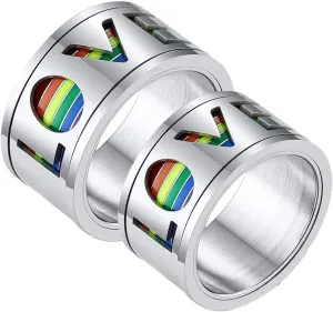 Couple Rings Customize Engagement Rings for Men and Women,Couple Promise Rings Stainless Steel Spinner Ring 11MM Silver Ring with LGBT Love Couple Ring Engagement