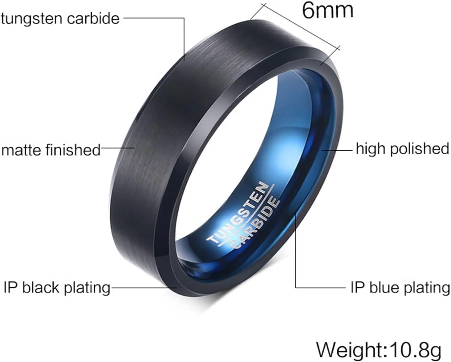 Couple Rings Engagement, Men Tungsten Ring Black 6mm Brushed Ring Beveled Edge Engagement Couple Rings