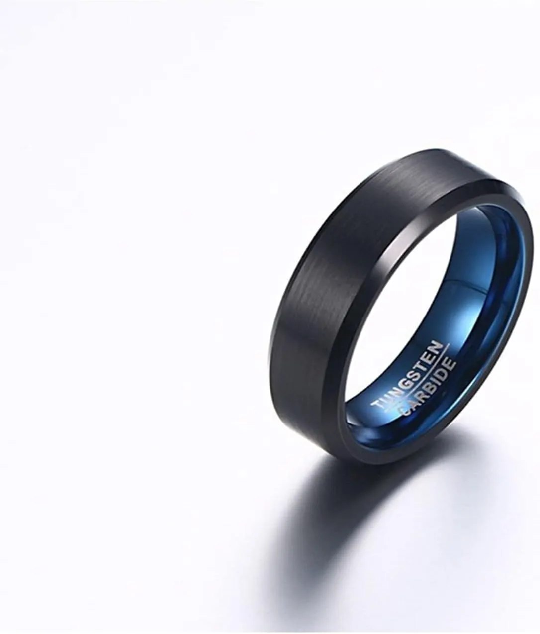 Couple Rings Engagement, Men Tungsten Ring Black 6mm Brushed Ring Beveled Edge Engagement Couple Rings
