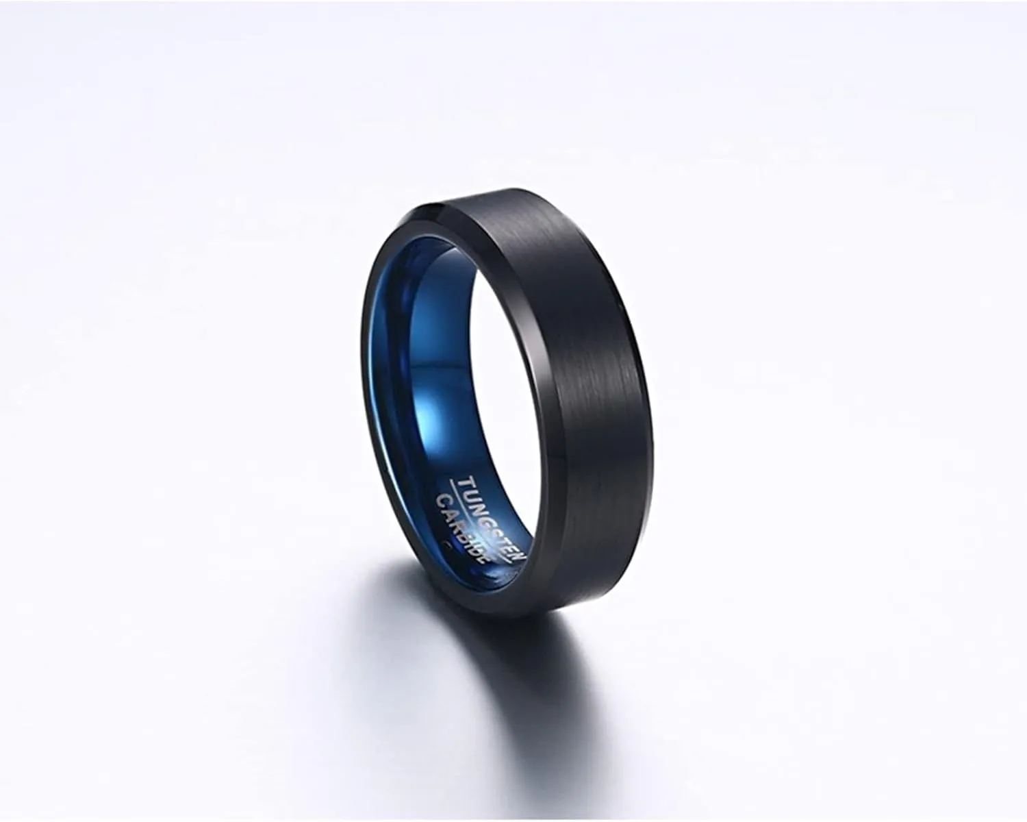 Couple Rings Engagement, Men Tungsten Ring Black 6mm Brushed Ring Beveled Edge Engagement Couple Rings