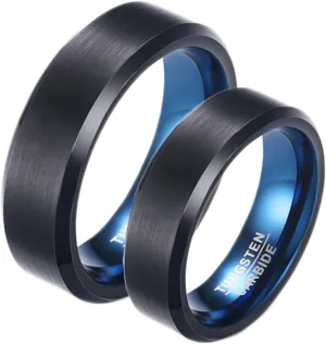 Couple Rings Engagement, Men Tungsten Ring Black 6mm Brushed Ring Beveled Edge Engagement Couple Rings
