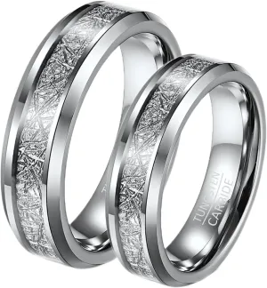 Couple Rings Engraved Rings Women and Men,Couples Rings Tungsten 6MM Silver Ring with Round Couple Ring Engagement