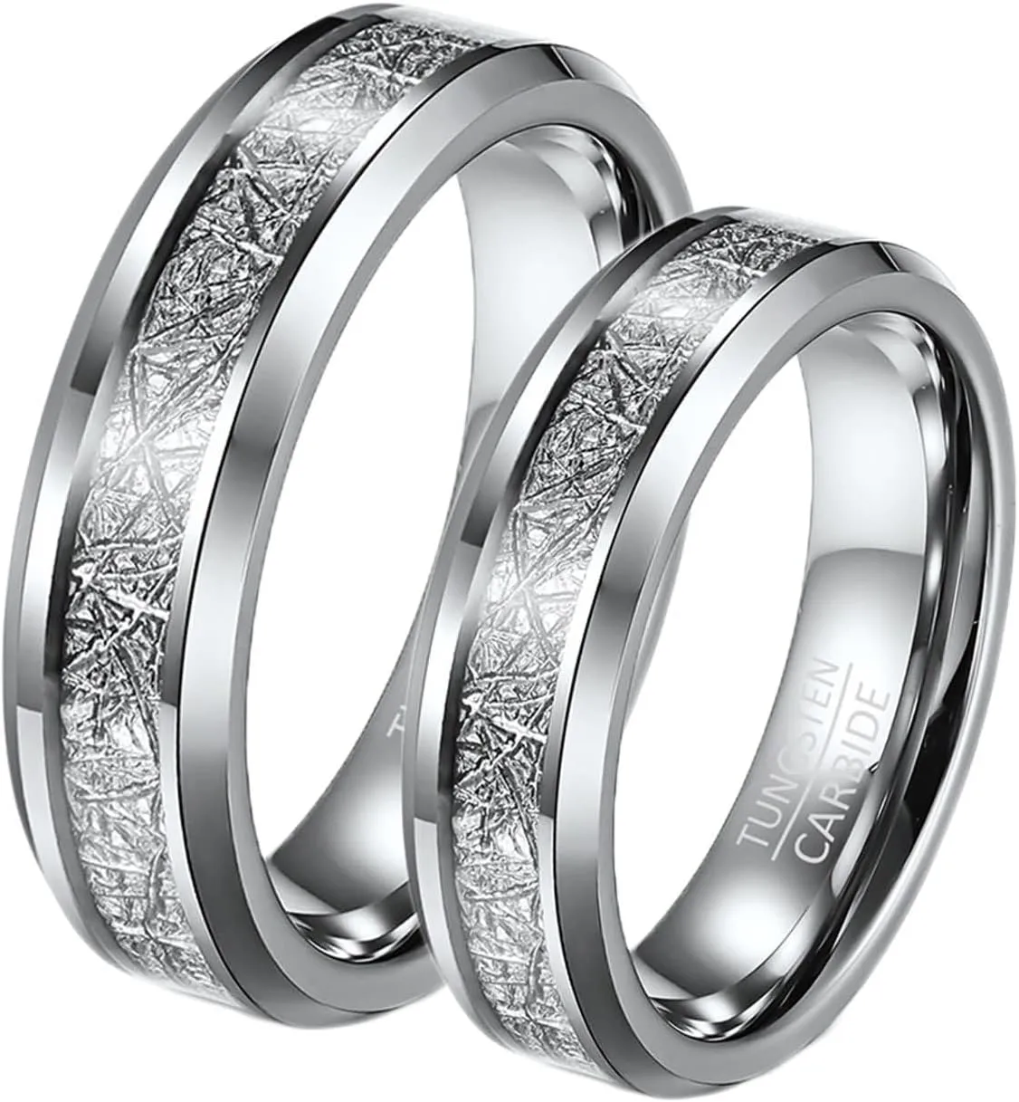 Couple Rings Engraved Rings Women and Men,Couples Rings Tungsten 6MM Silver Ring with Round Couple Ring Engagement