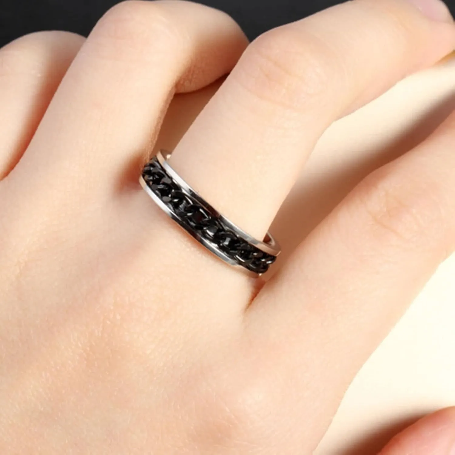 Couple Rings Engraving Men and Womens Wedding Rings,Rings Stainless Steel Wedding Black Ring with Cuban Chain Couple Promise Rings