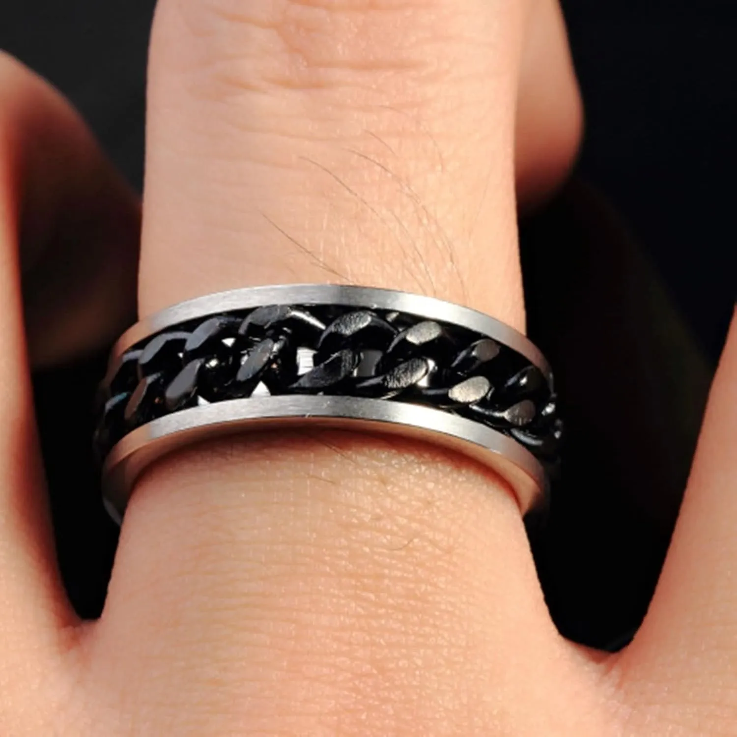 Couple Rings Engraving Men and Womens Wedding Rings,Rings Stainless Steel Wedding Black Ring with Cuban Chain Couple Promise Rings