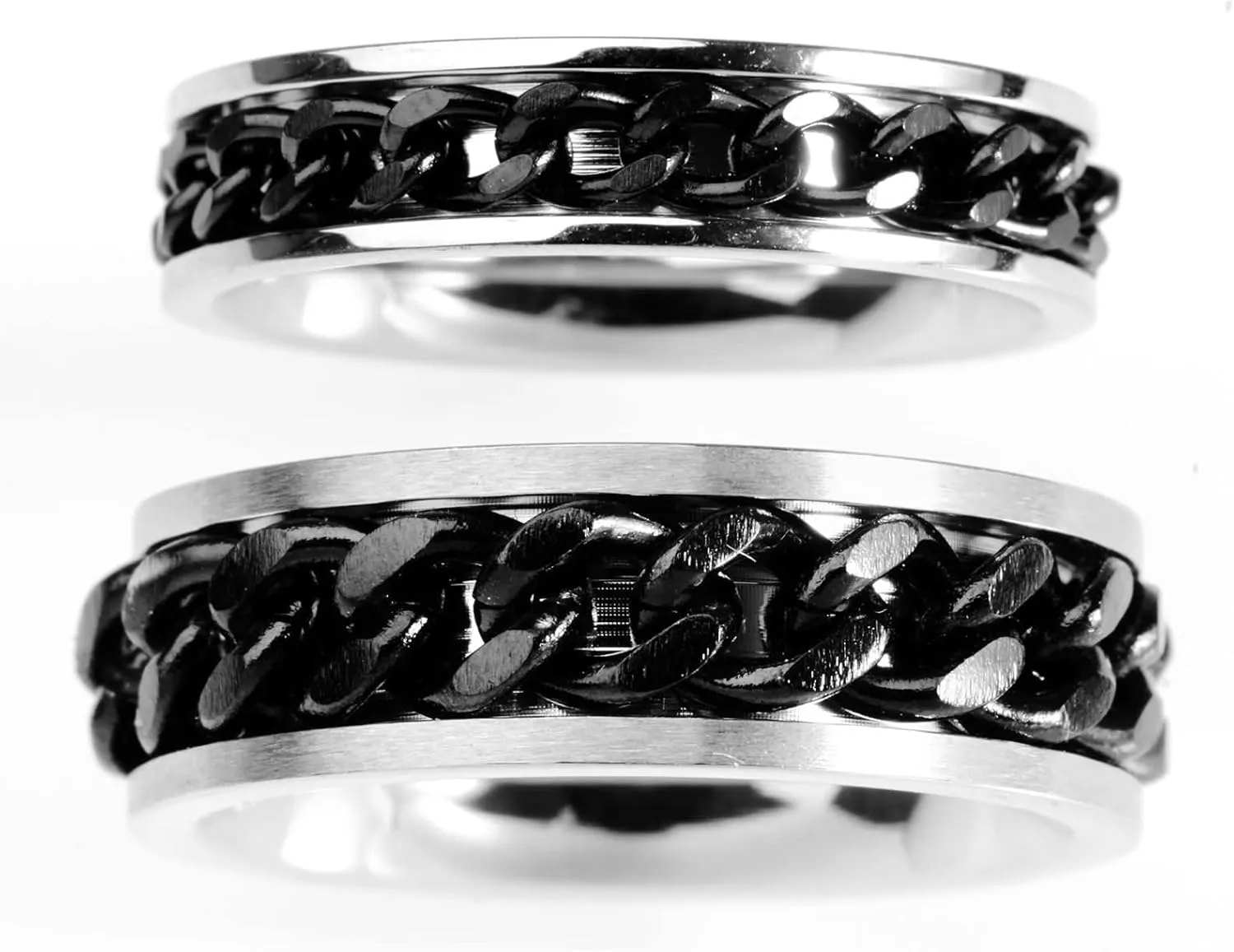 Couple Rings Engraving Men and Womens Wedding Rings,Rings Stainless Steel Wedding Black Ring with Cuban Chain Couple Promise Rings