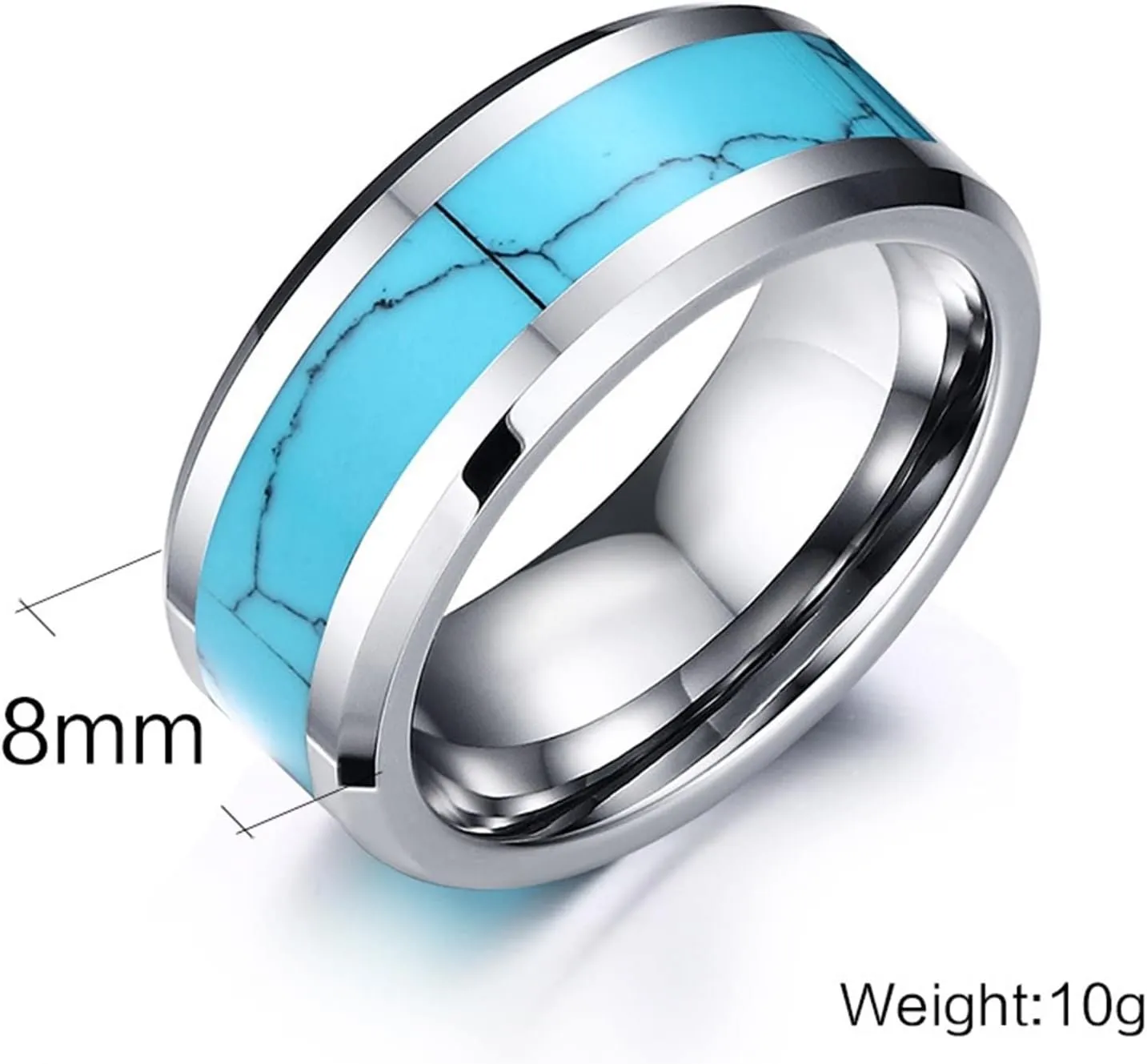 Couple Rings Engraving, Tungsten Engagement Ring 8mm Silver Ring Inlay Turquoise Valentine's Day Couple Rings