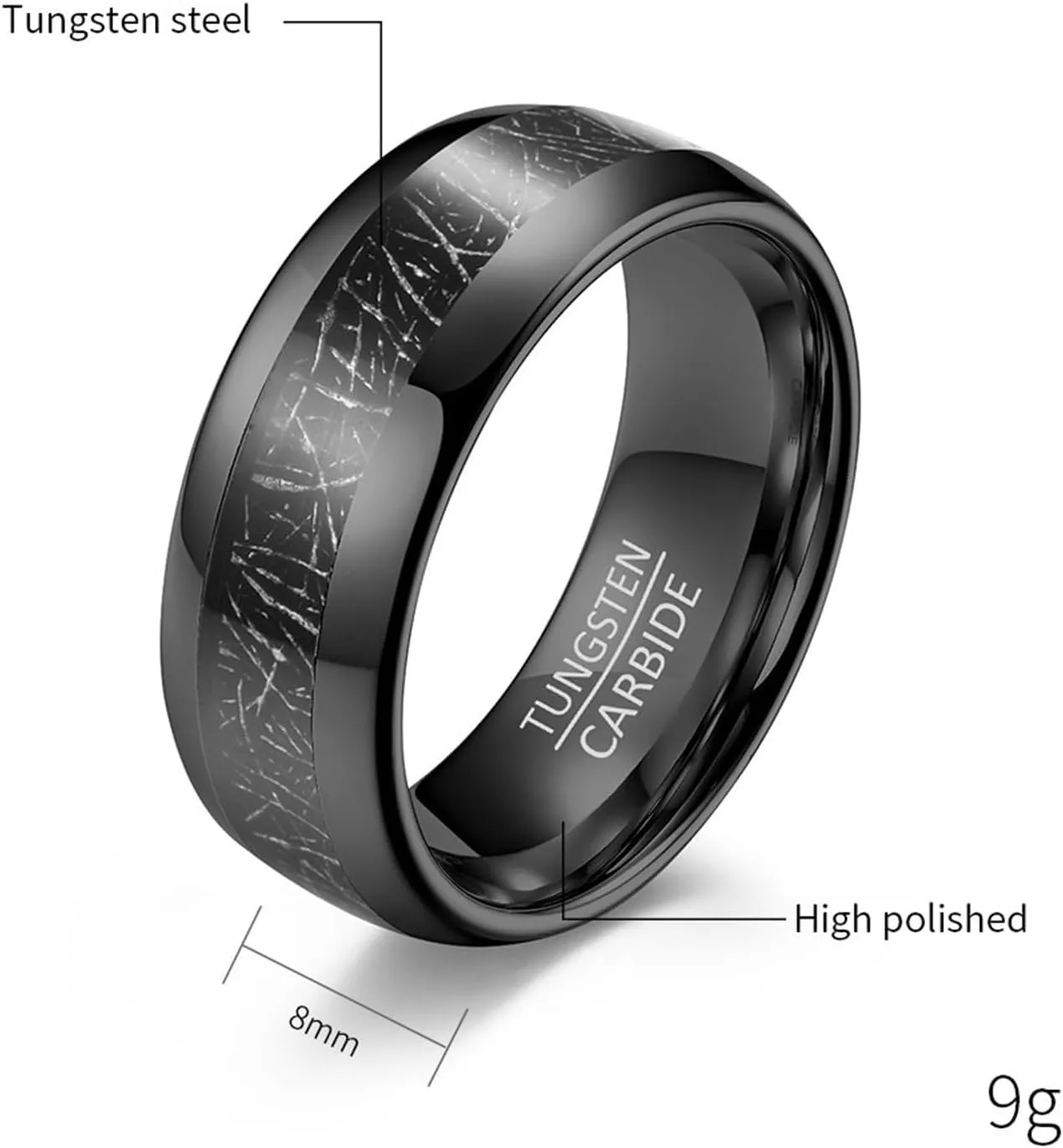 Couple Rings for Him and Her Sets, Tungsten Wedding Rings Sets for Couples Comfort Fit 8mm Black Ring Inlay Metal