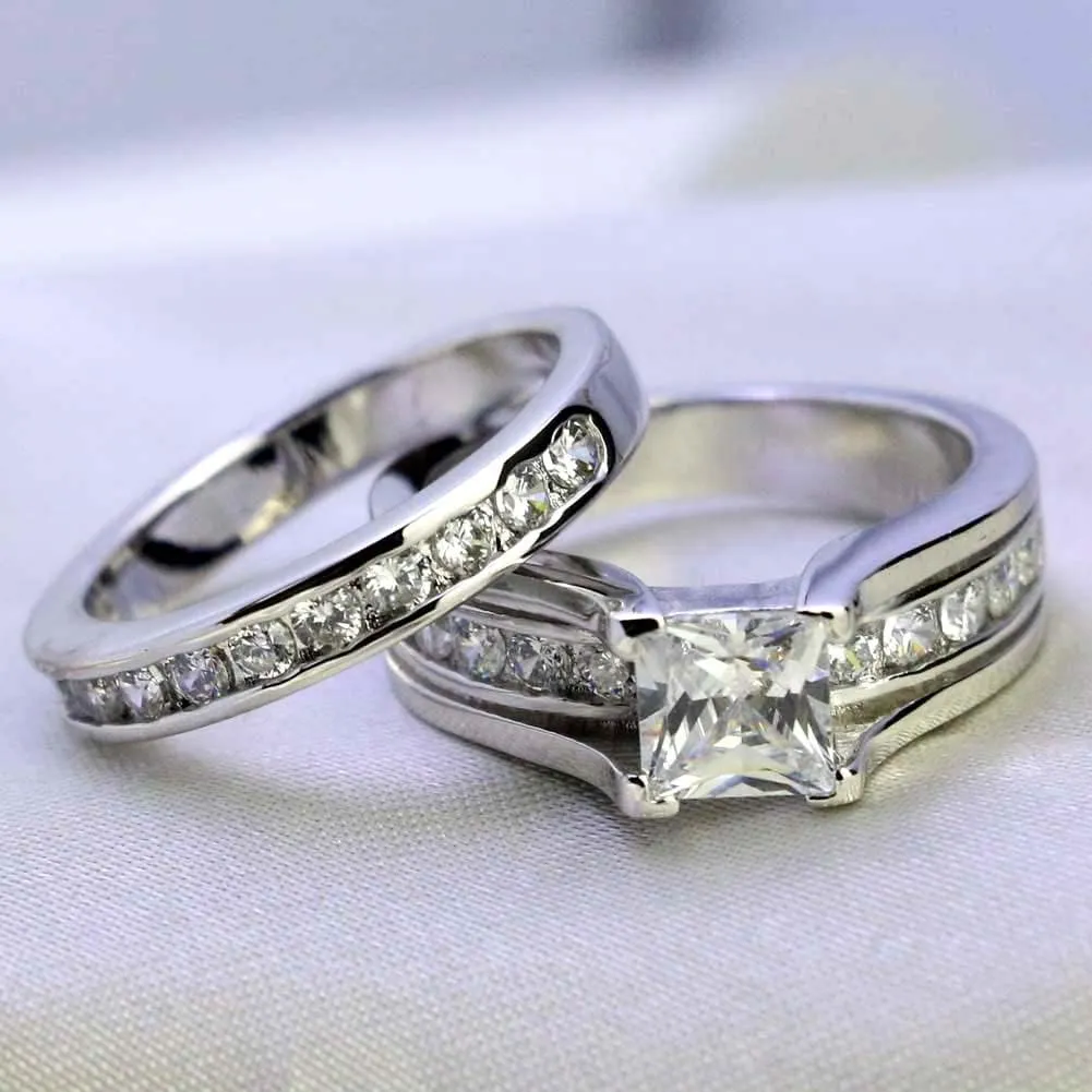 Couple Rings His Her Wedding Ring Sets Matching Rings AAA CZ Golden Rings Titanium Men Ring