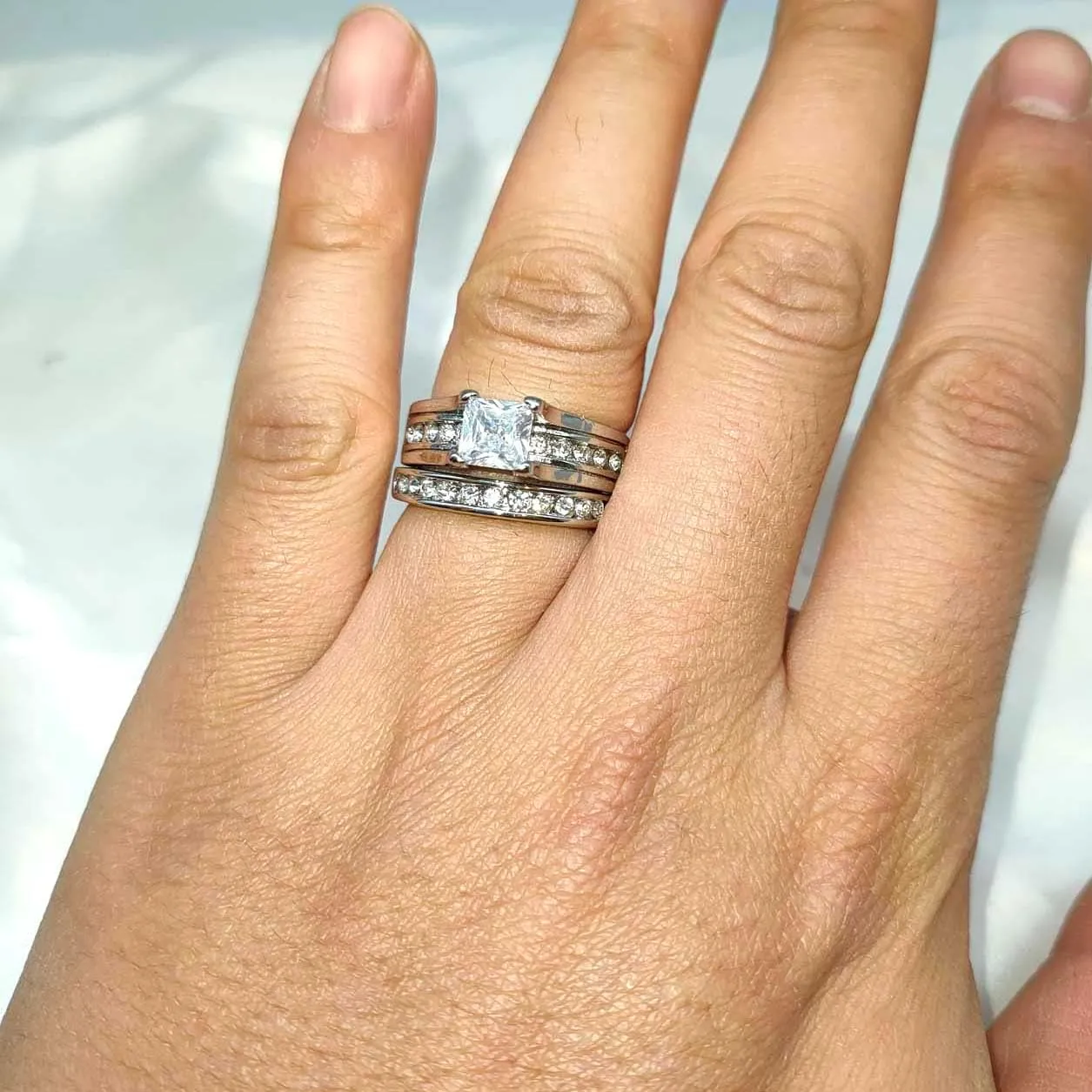 Couple Rings His Her Wedding Ring Sets Matching Rings AAA CZ Golden Rings Titanium Men Ring