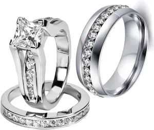 Couple Rings His Her Wedding Ring Sets Matching Rings AAA CZ Golden Rings Titanium Men Ring
