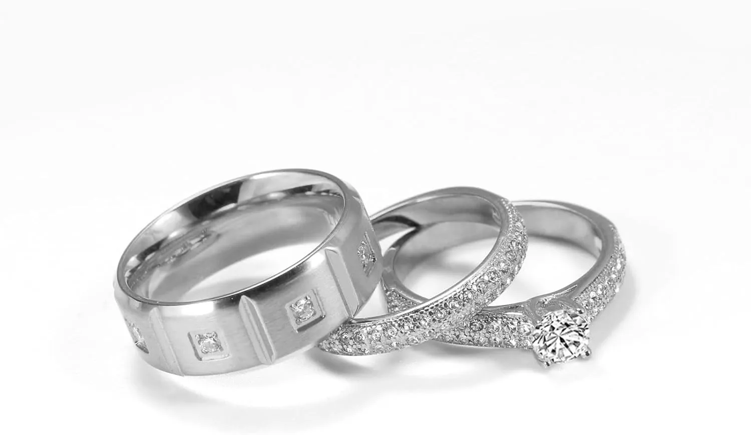 Couple Rings Matching Rings White Gold Plated 1CT AAA CZ 2pcs Women Wedding Ring Sets for Him and Her Rings Men Band