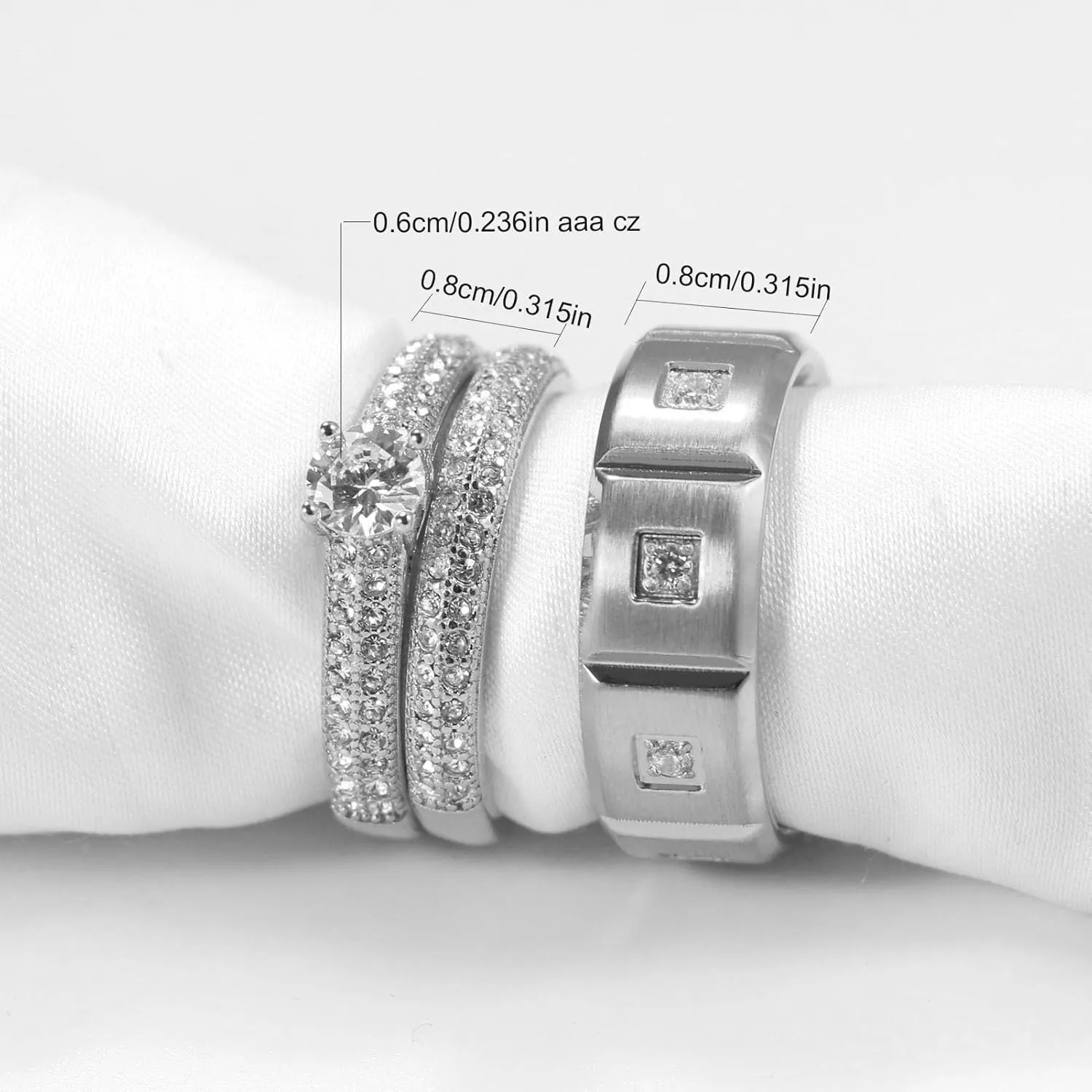 Couple Rings Matching Rings White Gold Plated 1CT AAA CZ 2pcs Women Wedding Ring Sets for Him and Her Rings Men Band
