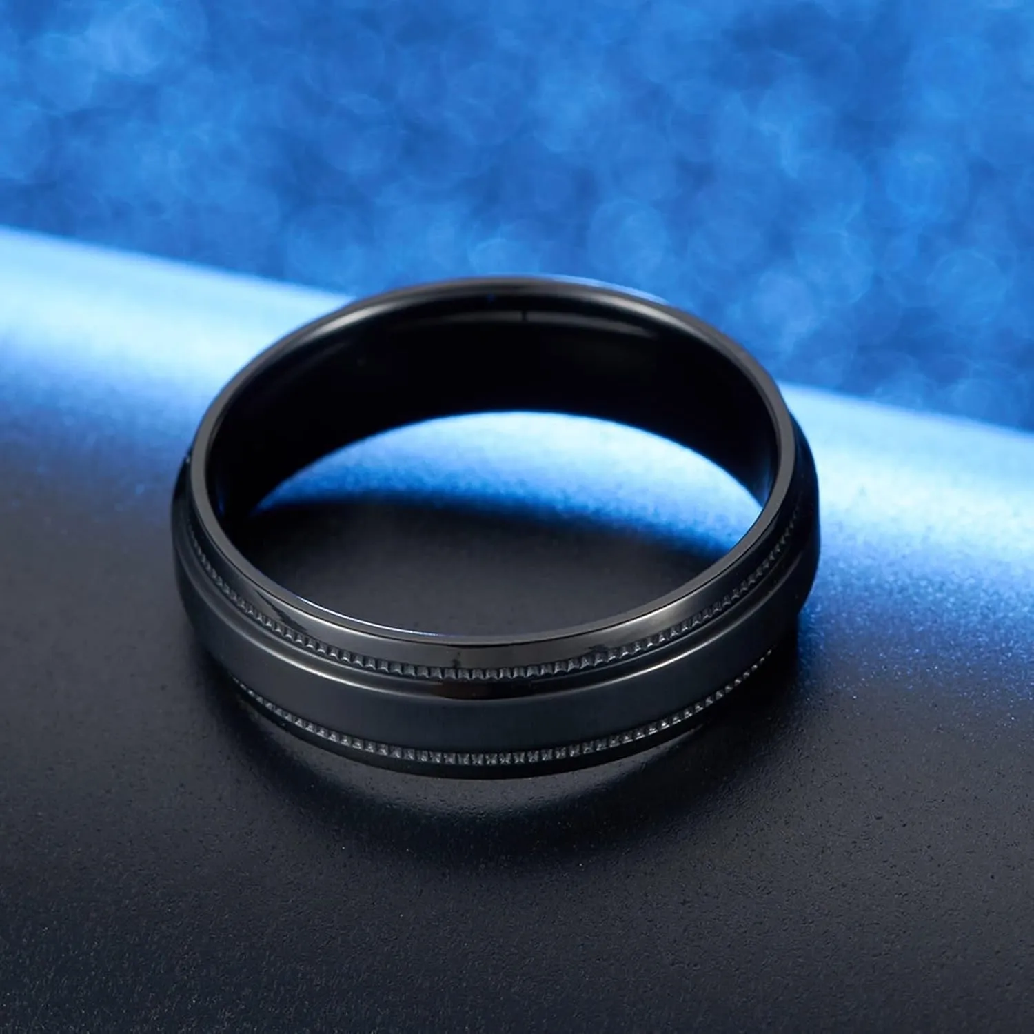 Couple Rings Matching Set, Mens Titanium Wedding Bands 2PCS Stainless Steel Black Ring 6mm Comfort Fit Size Women 7 Men 7 for Mother's Day Jewelry