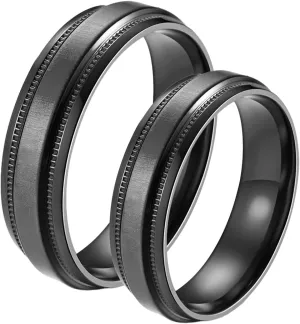 Couple Rings Matching Set, Mens Titanium Wedding Bands 2PCS Stainless Steel Black Ring 6mm Comfort Fit Size Women 7 Men 7 for Mother's Day Jewelry