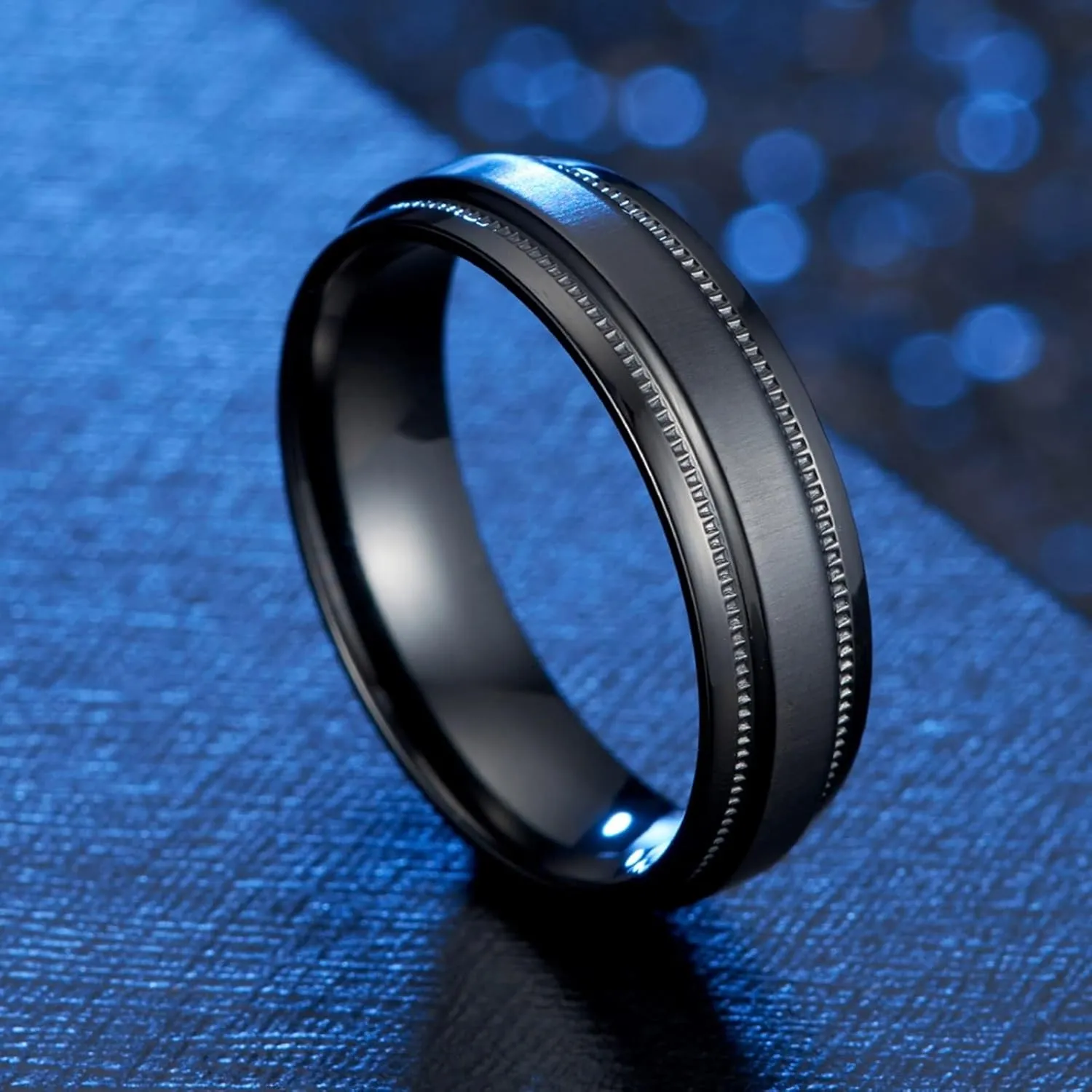 Couple Rings Matching Set, Mens Titanium Wedding Bands 2PCS Stainless Steel Black Ring 6mm Comfort Fit Size Women 7 Men 7 for Mother's Day Jewelry