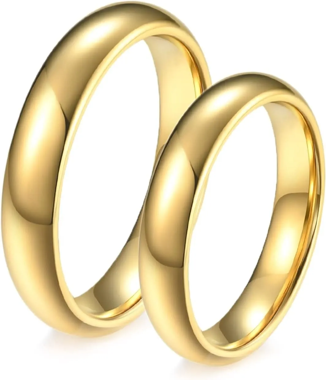 Couple Rings Set, Mens Rings Tungsten Gold Polished Ring 4mm Men's and Women's Fashion Rings
