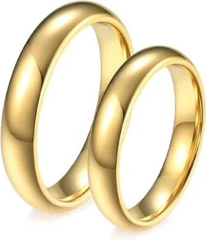 Couple Rings Set, Mens Rings Tungsten Gold Polished Ring 4mm Men's and Women's Fashion Rings