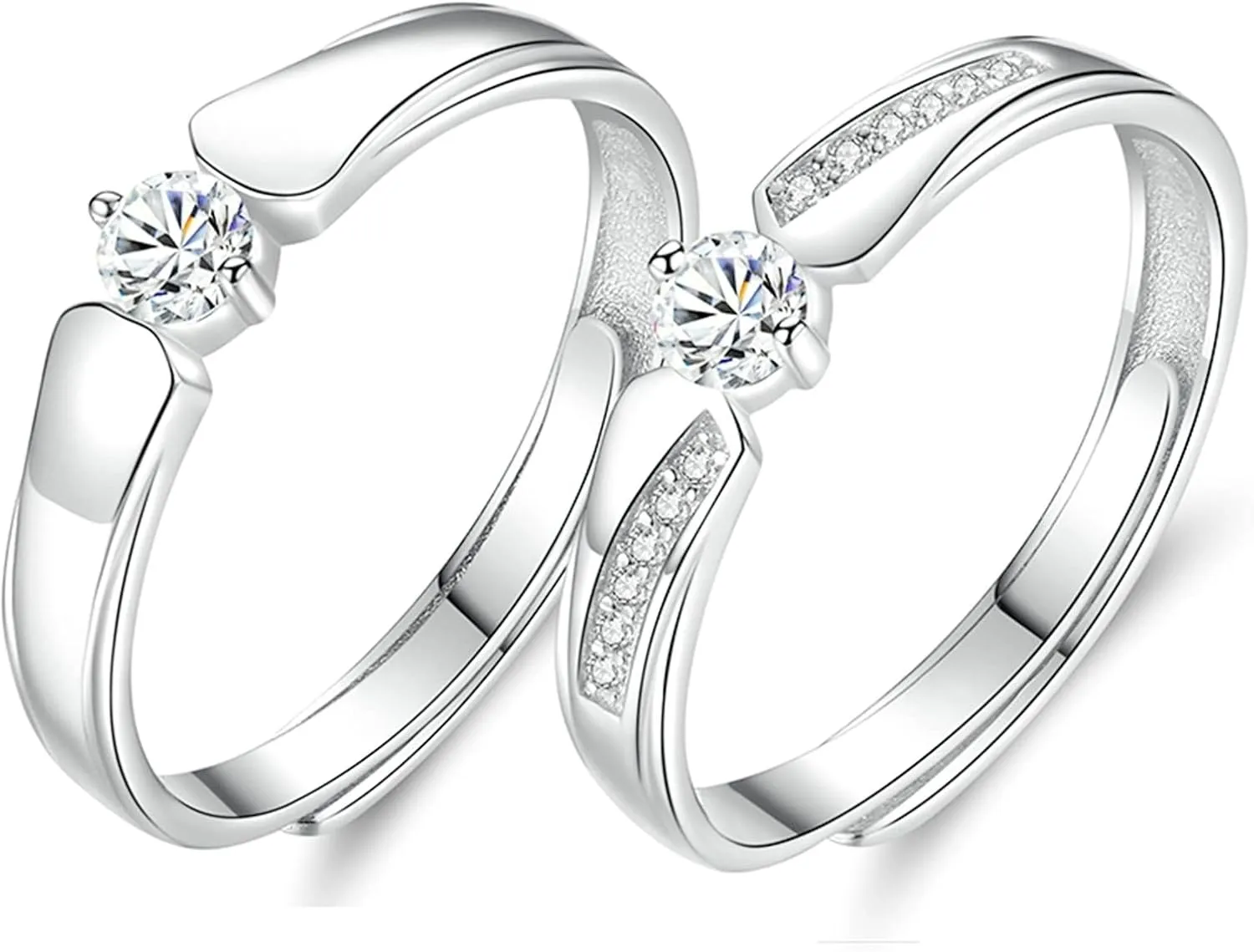 Couple Rings Set Promise Rings, Rhinestone Ring with Silver Classical Design Couple Adjustable Ring Gift