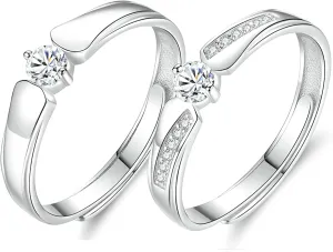 Couple Rings Set Promise Rings, Rhinestone Ring with Silver Classical Design Couple Adjustable Ring Gift
