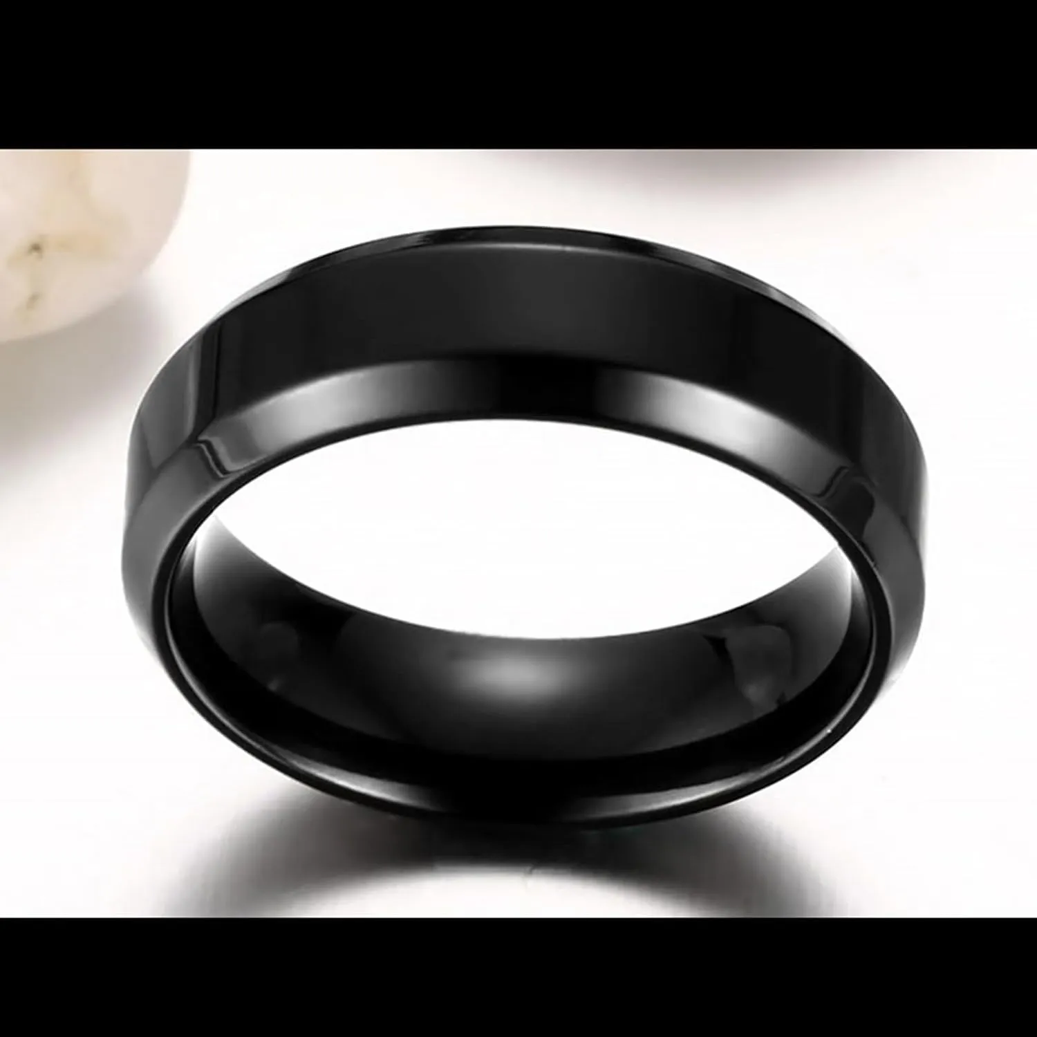 Couple Rings Set Promise Rings, Stainless Steel Couples Matching Rings Set Comfort Fit 6mm Black Ring Beveled Edges