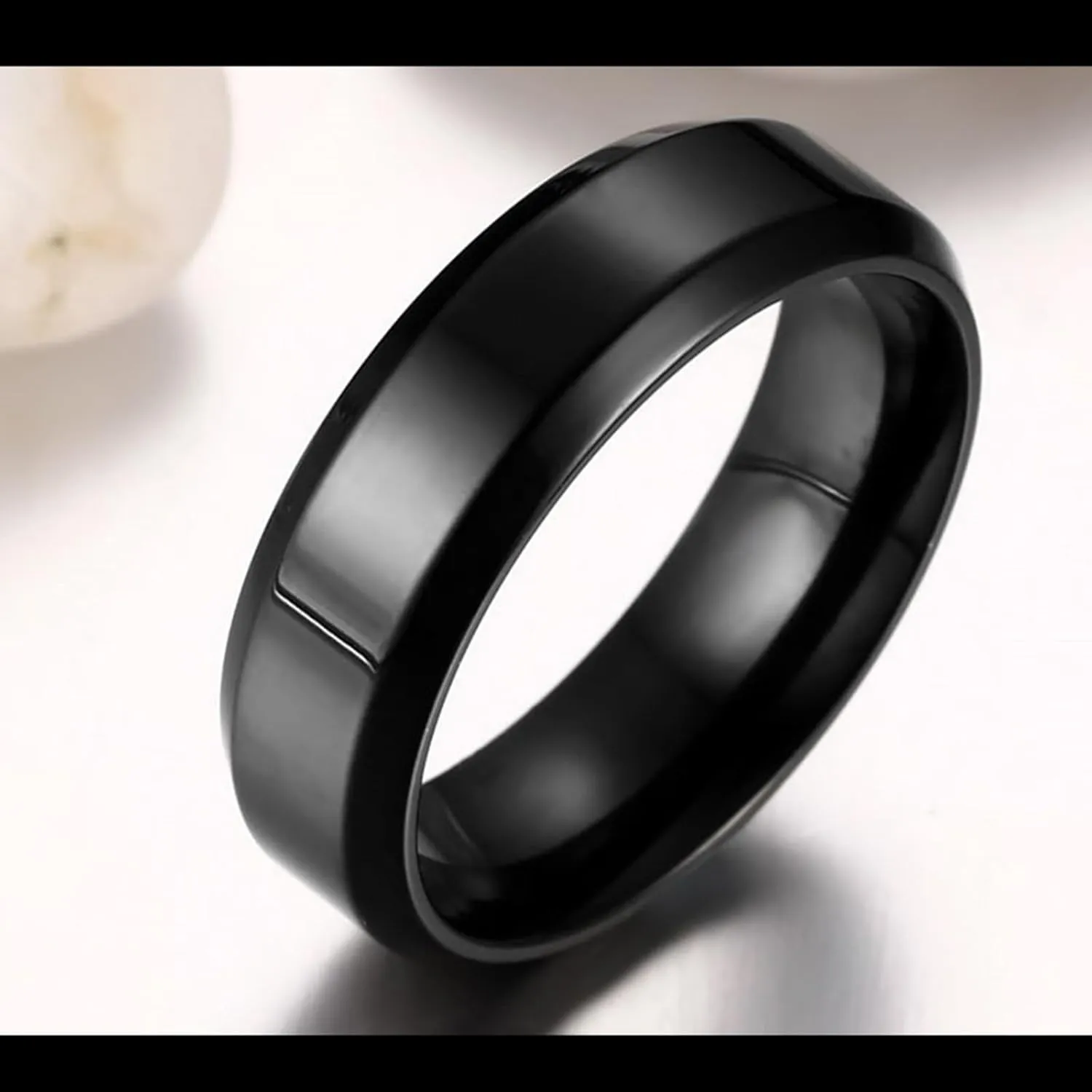 Couple Rings Set Promise Rings, Stainless Steel Couples Matching Rings Set Comfort Fit 6mm Black Ring Beveled Edges