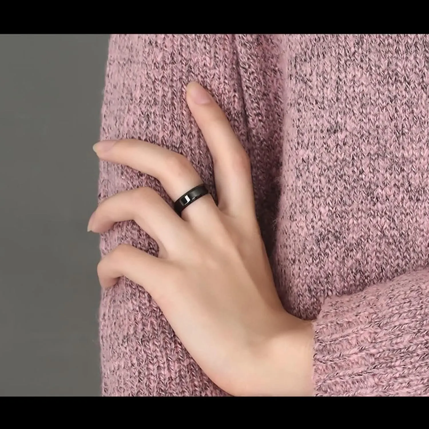 Couple Rings Set Promise Rings, Stainless Steel Couples Matching Rings Set Comfort Fit 6mm Black Ring Beveled Edges