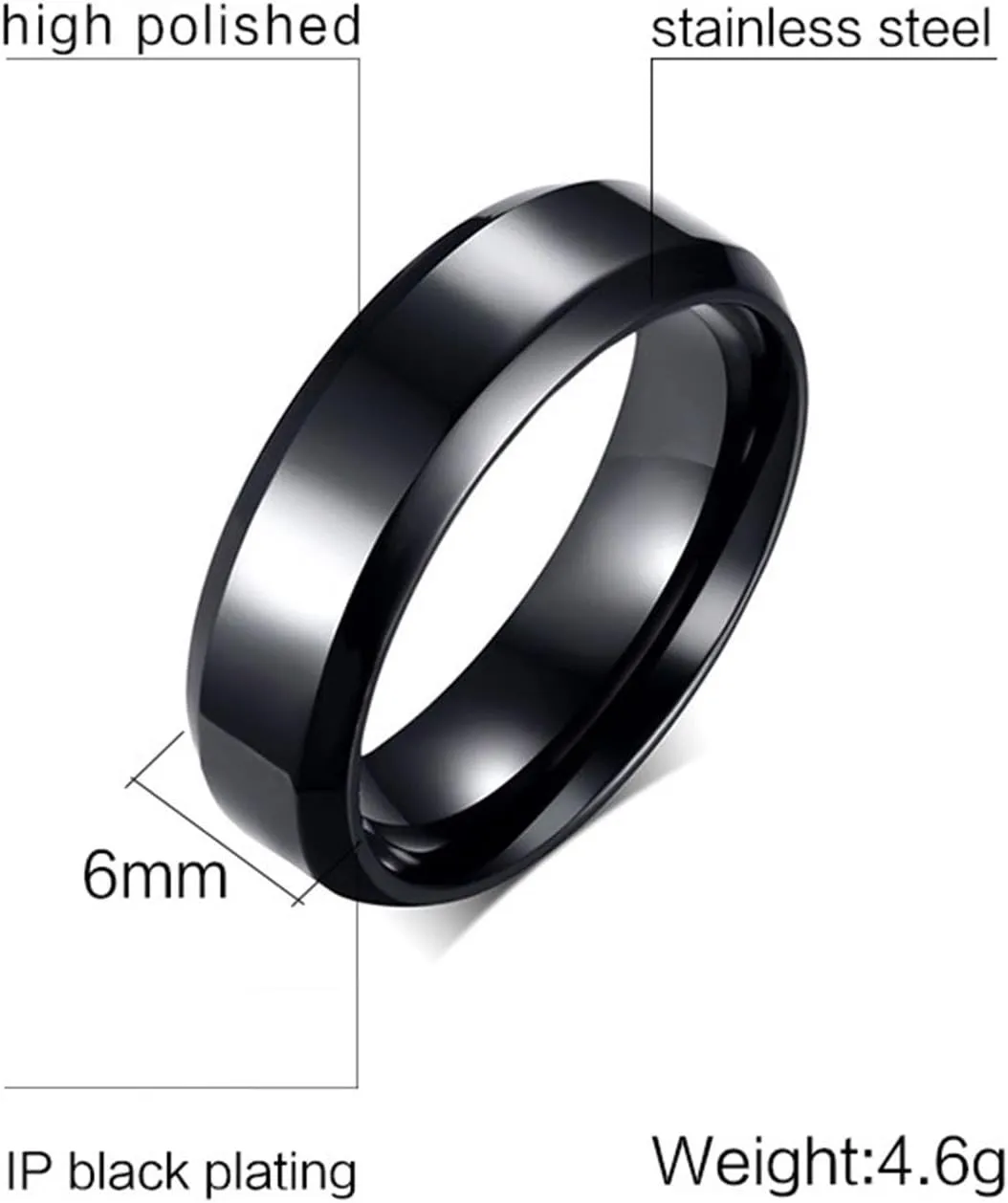 Couple Rings Set Promise Rings, Stainless Steel Couples Matching Rings Set Comfort Fit 6mm Black Ring Beveled Edges