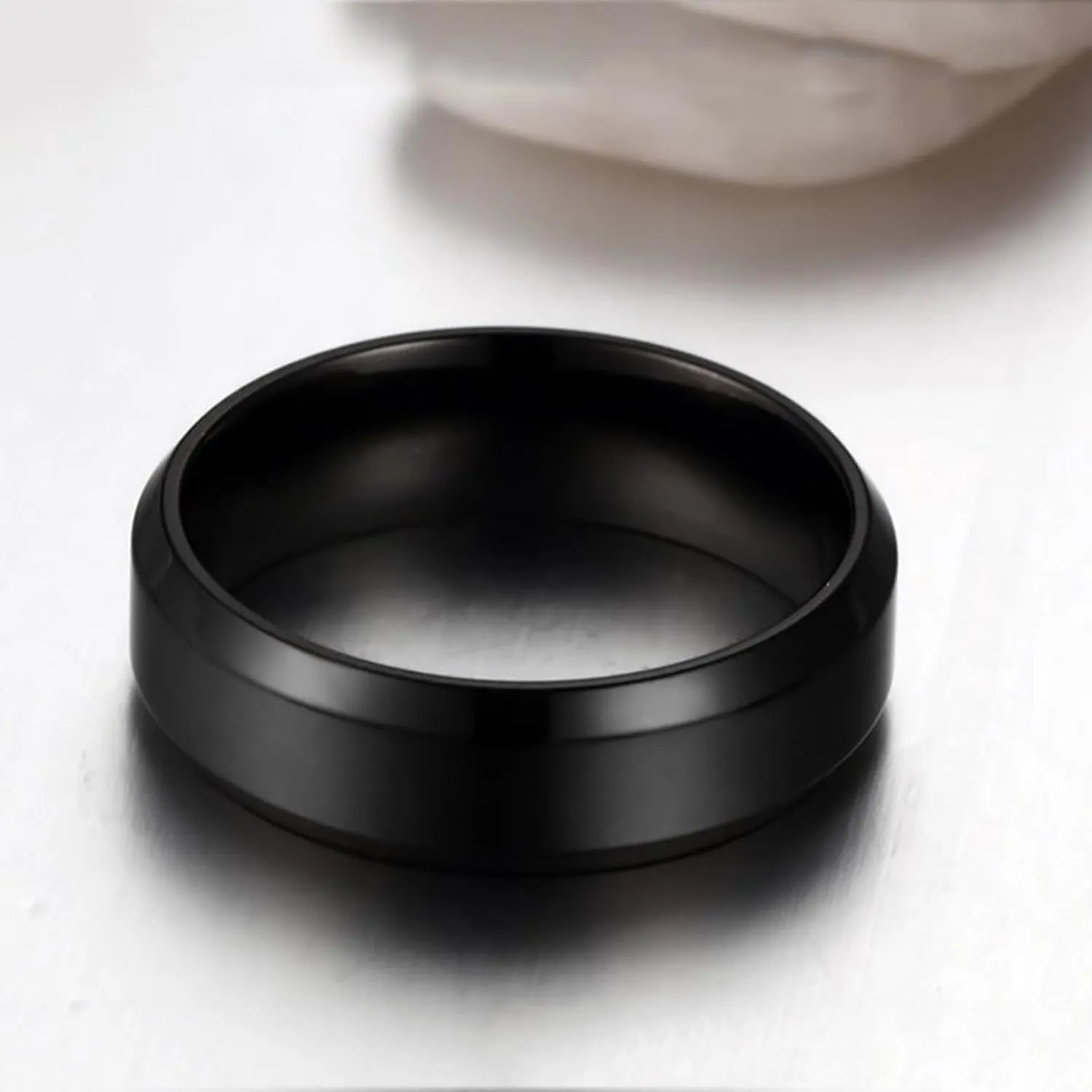 Couple Rings Set Promise Rings, Stainless Steel Couples Matching Rings Set Comfort Fit 6mm Black Ring Beveled Edges