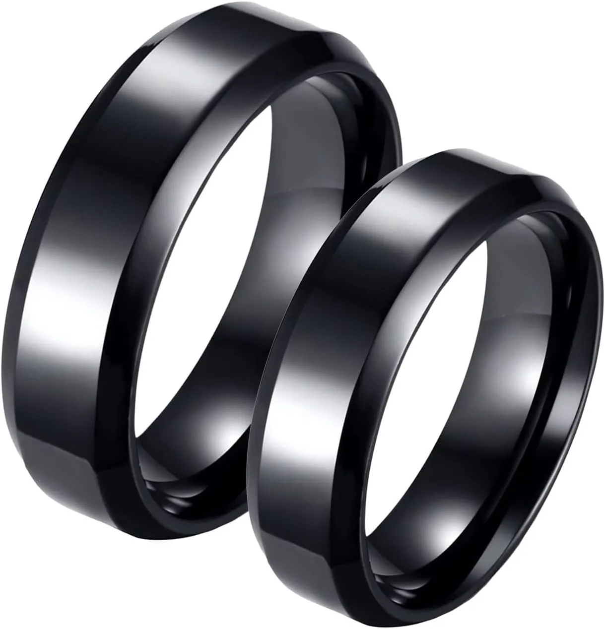 Couple Rings Set Promise Rings, Stainless Steel Couples Matching Rings Set Comfort Fit 6mm Black Ring Beveled Edges