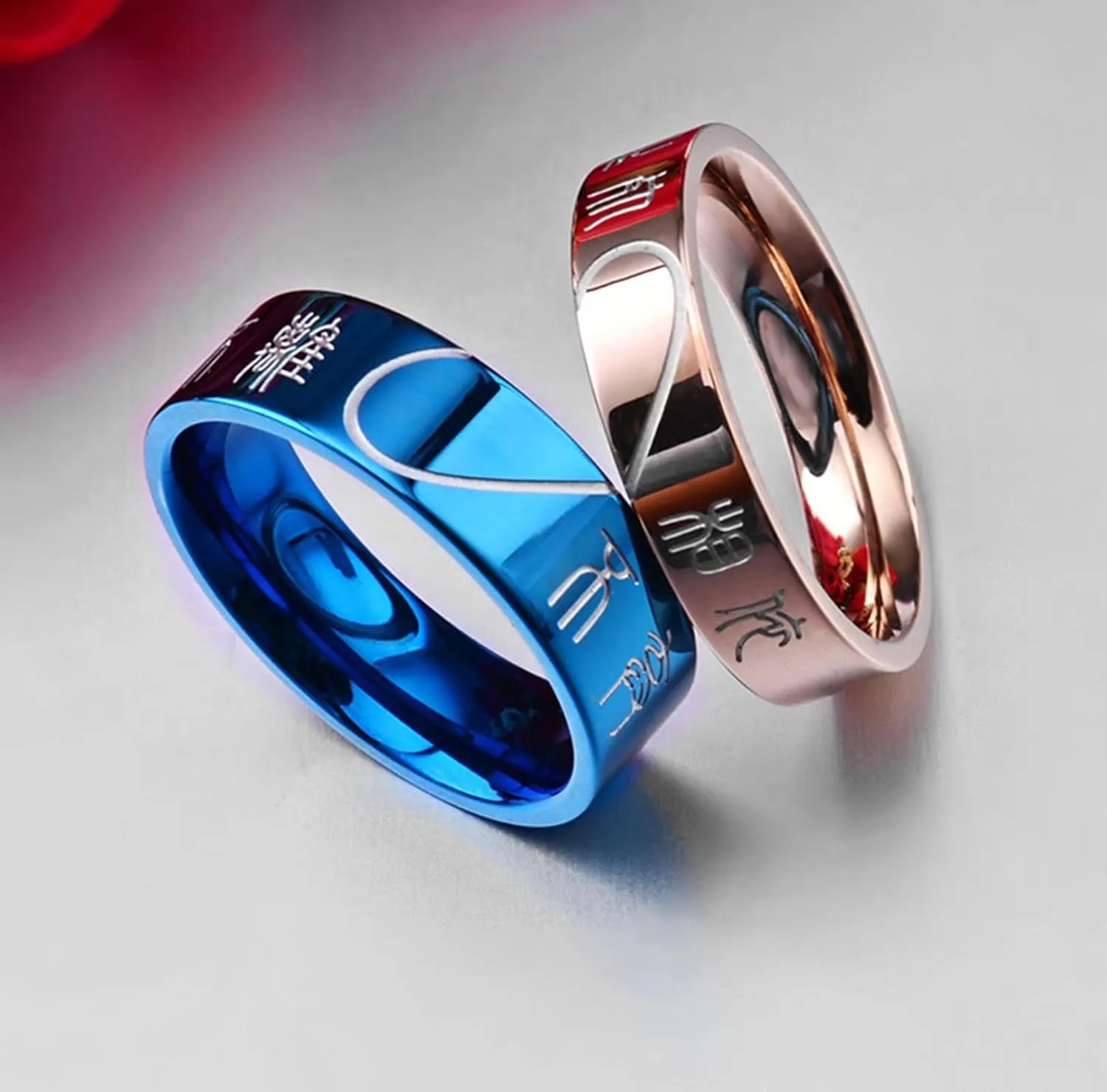Couple Rings, Stainless Steel Puzzle Heart Couple Bands Ring for Men Women for Couple