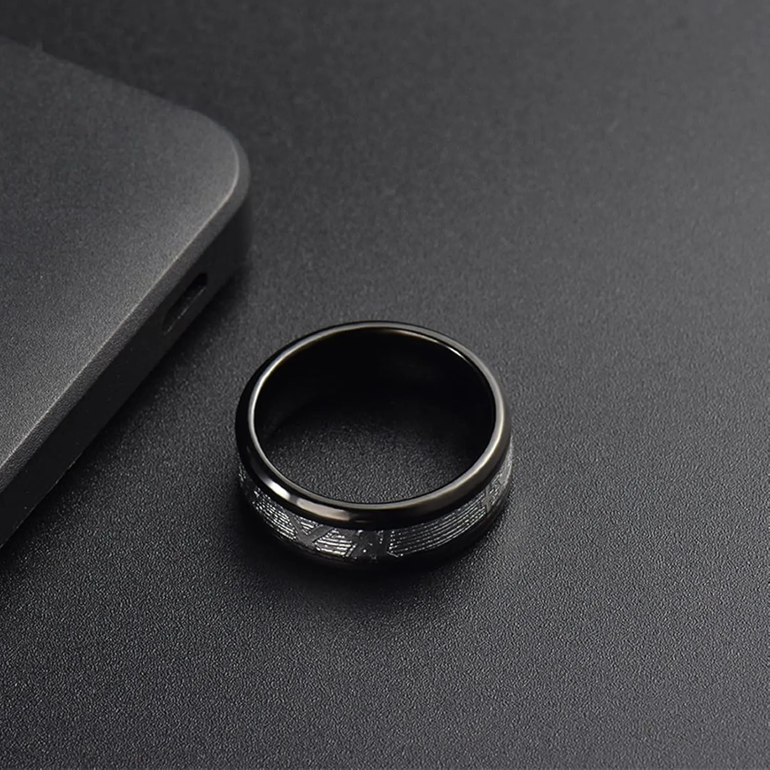 Couple Wedding Rings, Mens Tungsten Rings Black 8mm Ring Inlay Silver Metal Men's and Women's Fashion Rings