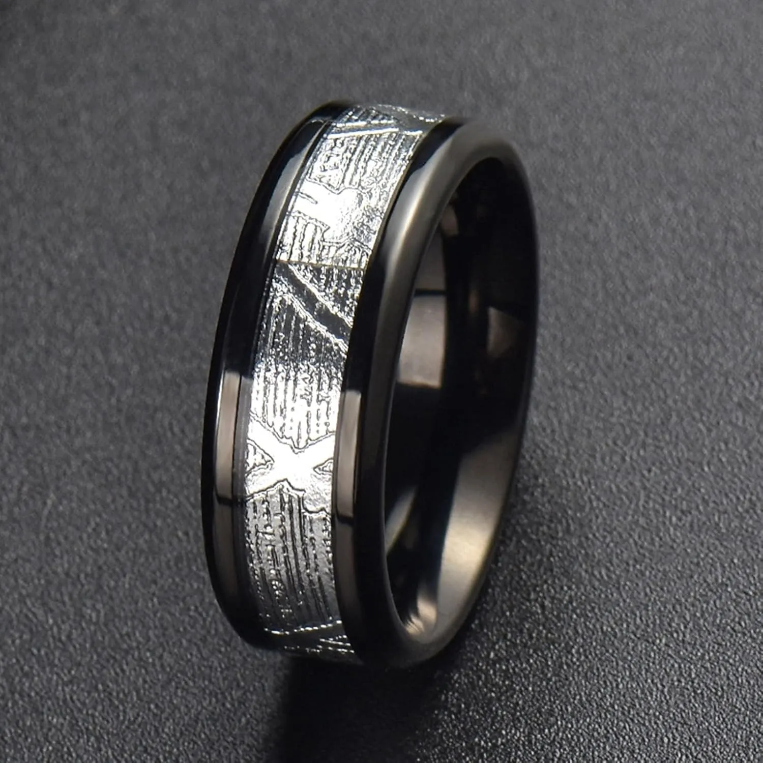 Couple Wedding Rings, Mens Tungsten Rings Black 8mm Ring Inlay Silver Metal Men's and Women's Fashion Rings