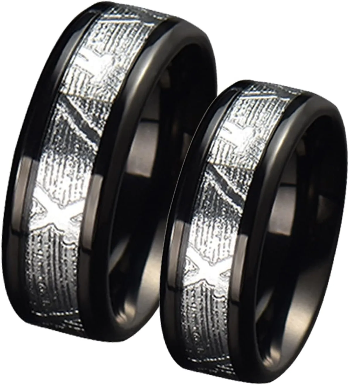 Couple Wedding Rings, Mens Tungsten Rings Black 8mm Ring Inlay Silver Metal Men's and Women's Fashion Rings