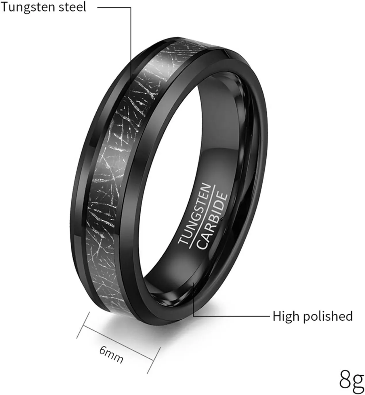 Couple Wedding Rings Set, Black Tungsten Rings for Men 6mm 8mm Ring Inlay Metal Valentine's Day Couple Rings