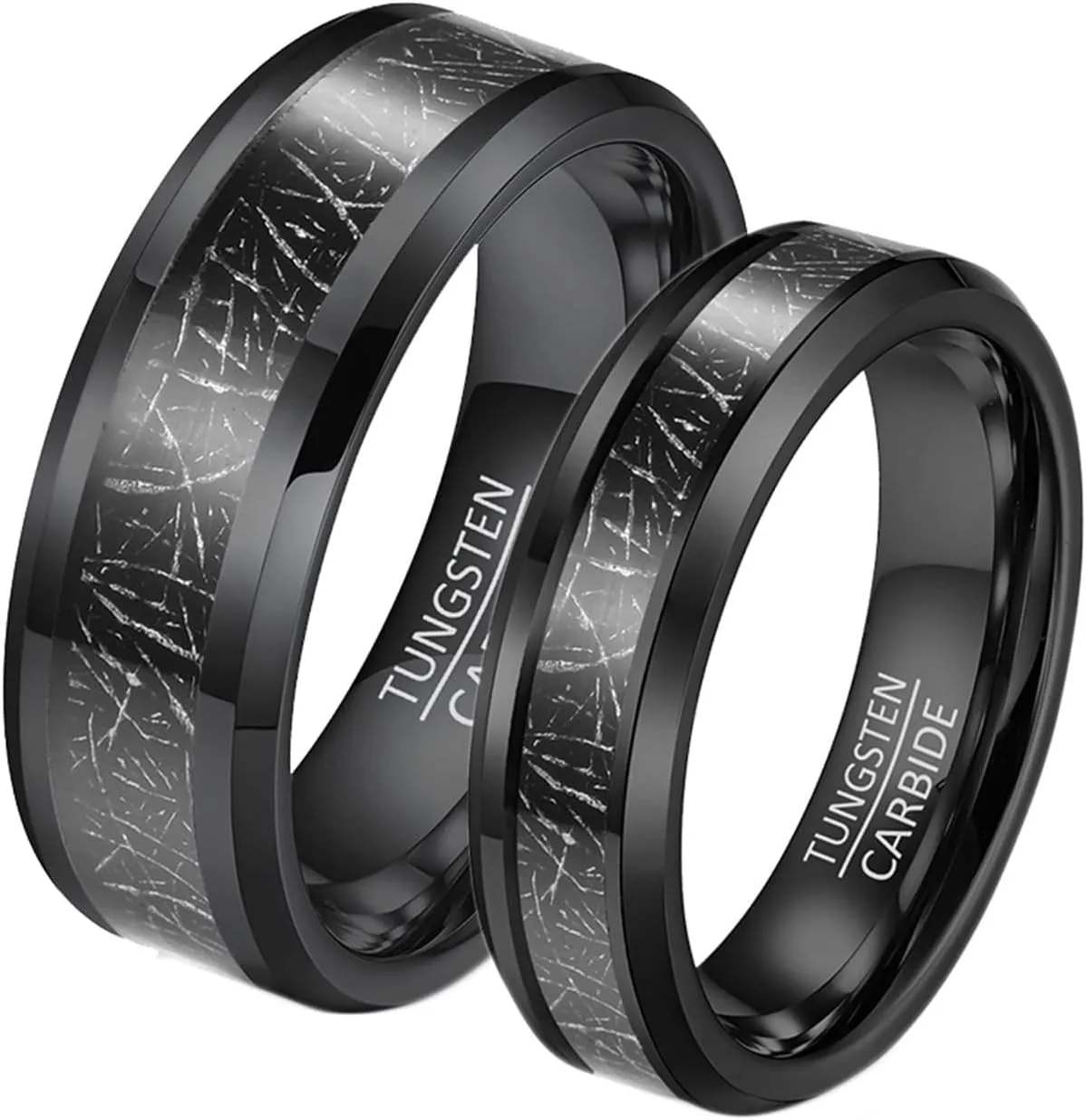 Couple Wedding Rings Set, Black Tungsten Rings for Men 6mm 8mm Ring Inlay Metal Valentine's Day Couple Rings